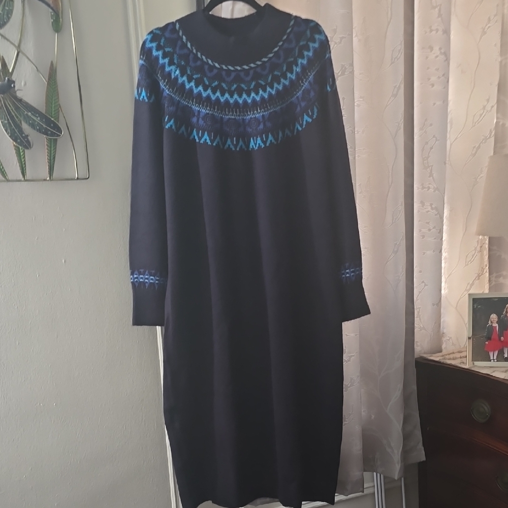 NWOT Ulla Popken Knit Norwegian-Style Long Sleeve Mockneck  Dress org.$159